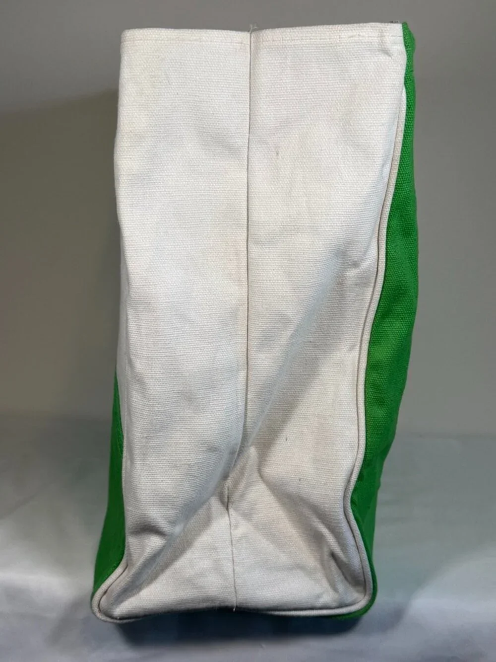80s Wooden Handle Colorblock Canvas Tote Green White Bag Vintage